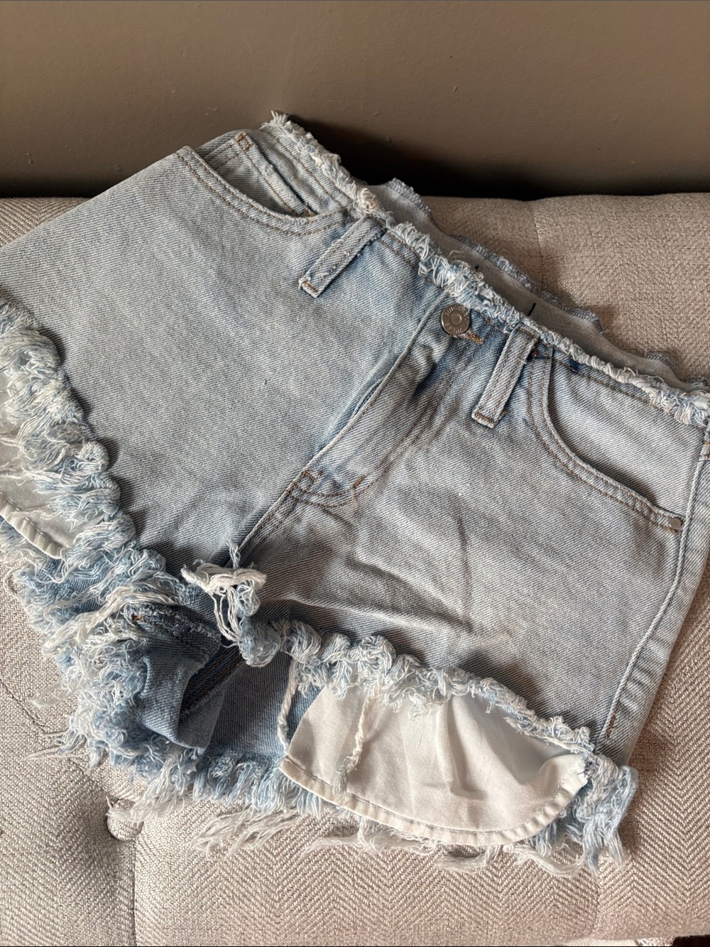 Light Blue Frayed Denim Shorts